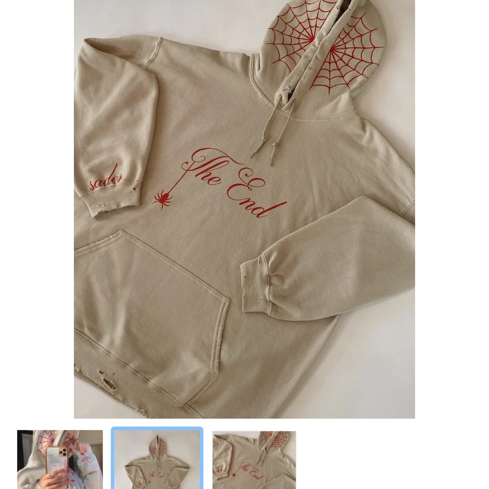 Beige Hoodie with Red Spider Web Design - Picture 3 of 3